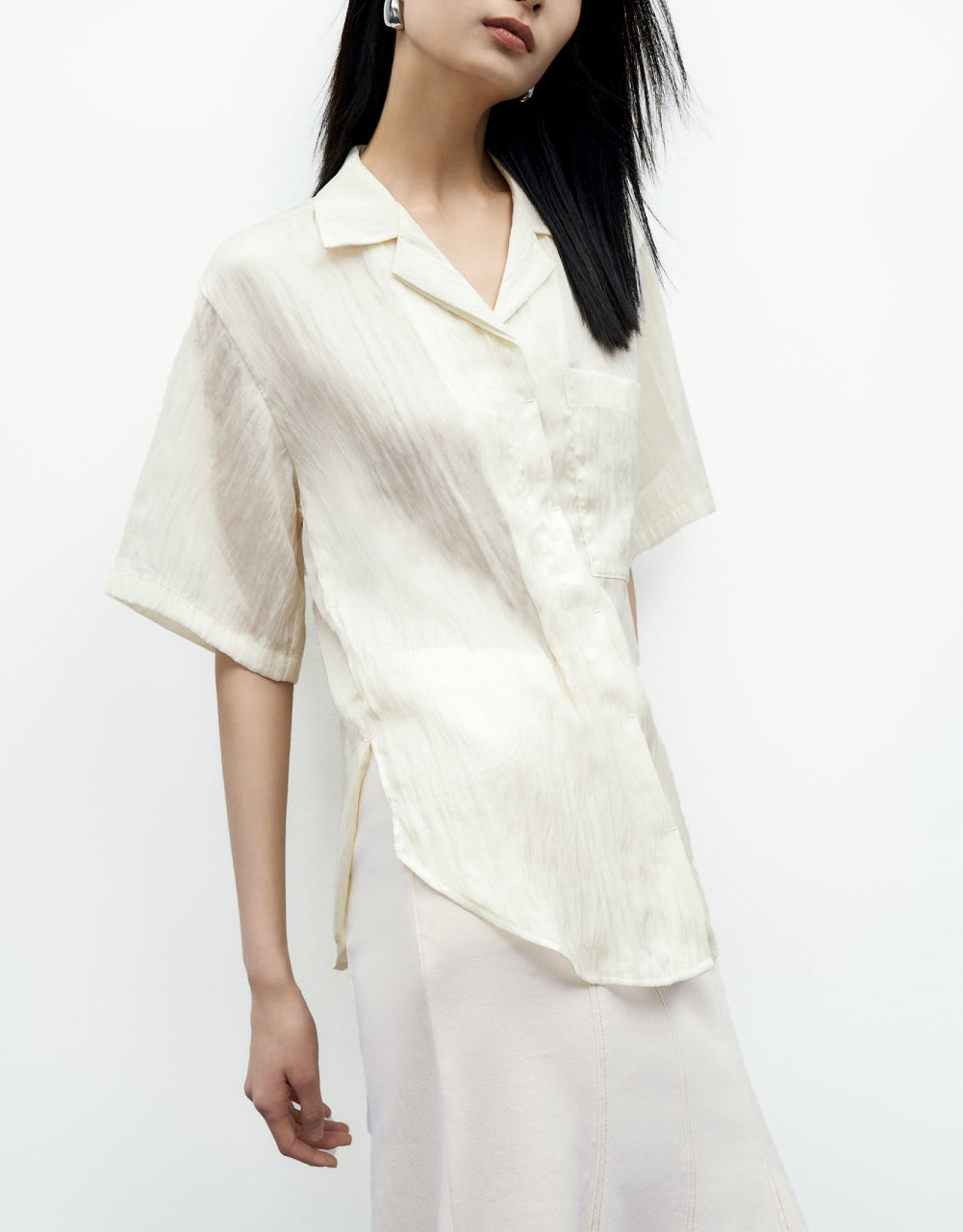 Drop Shoulder Sleeve Lapel Shirt