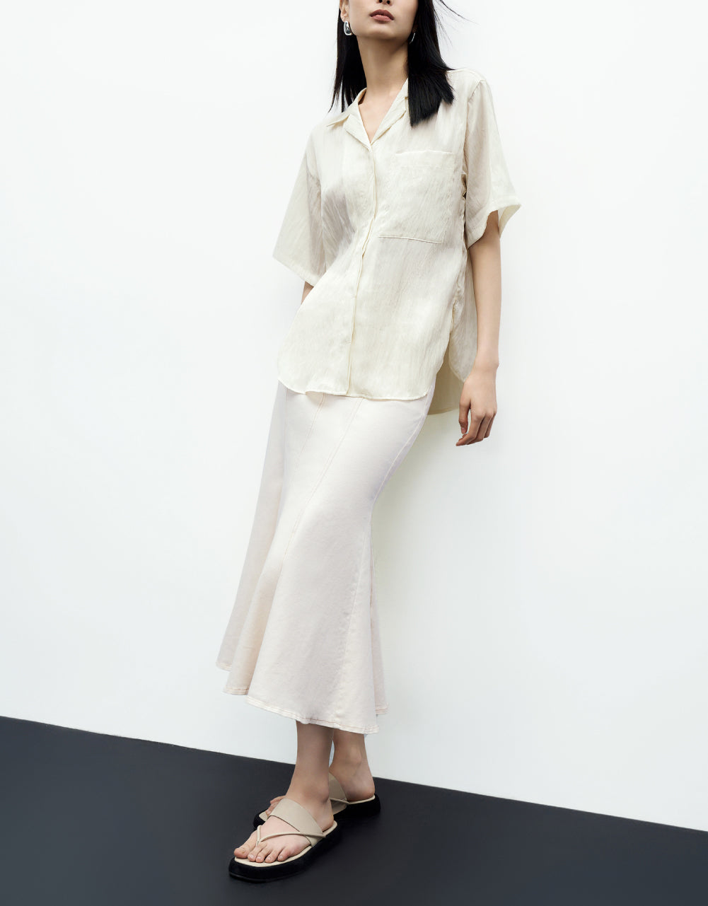 Drop Shoulder Sleeve Lapel Shirt