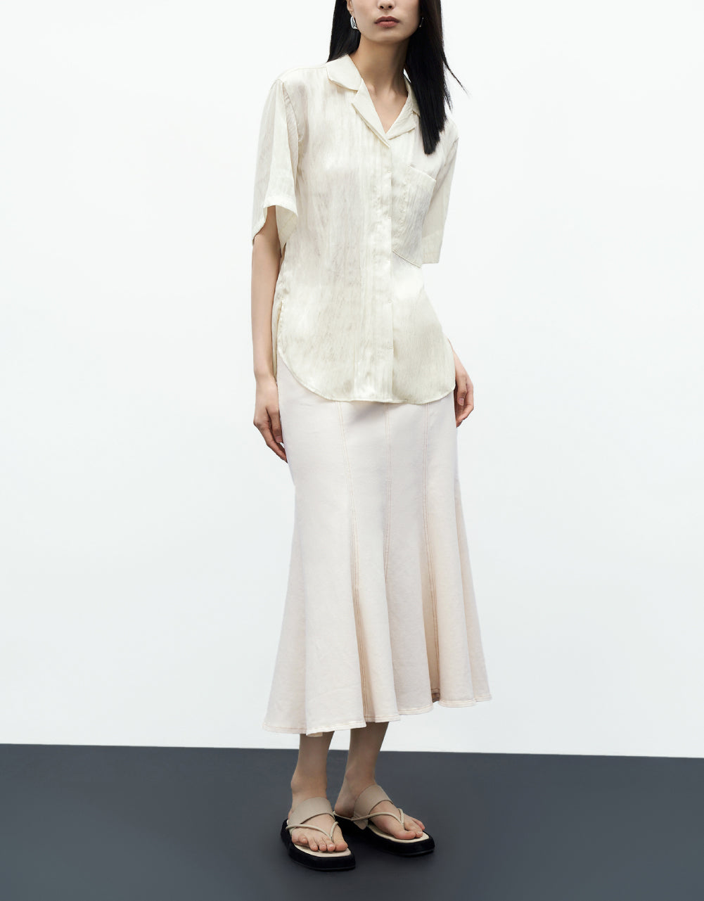 Drop Shoulder Sleeve Lapel Shirt