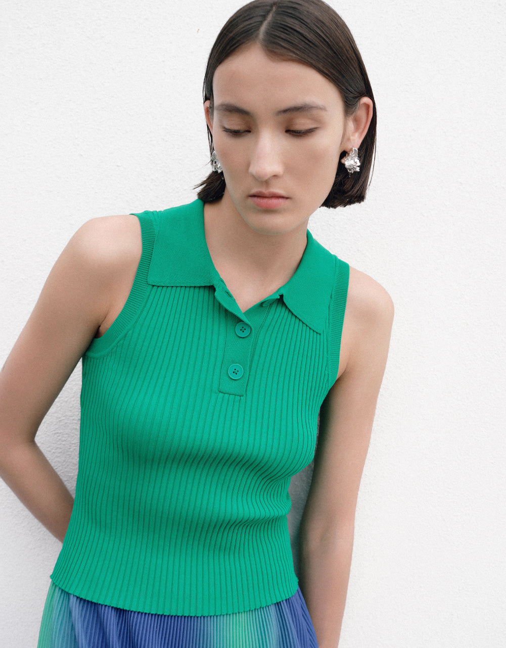 Button Half Placket Knitted Vest