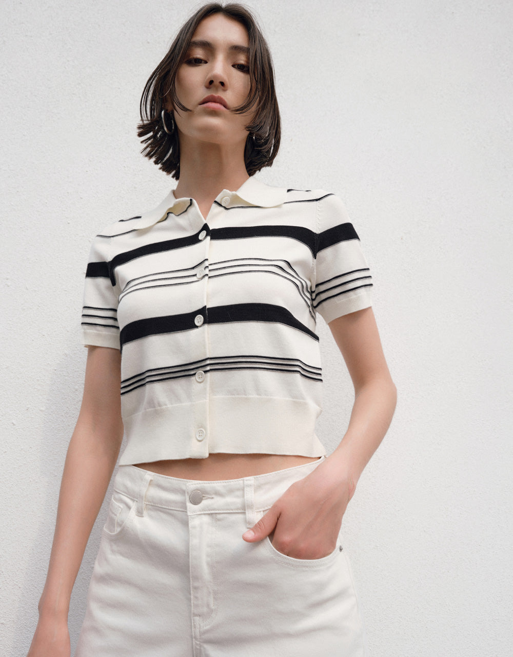 Striped Knitted Polo T-Shirt