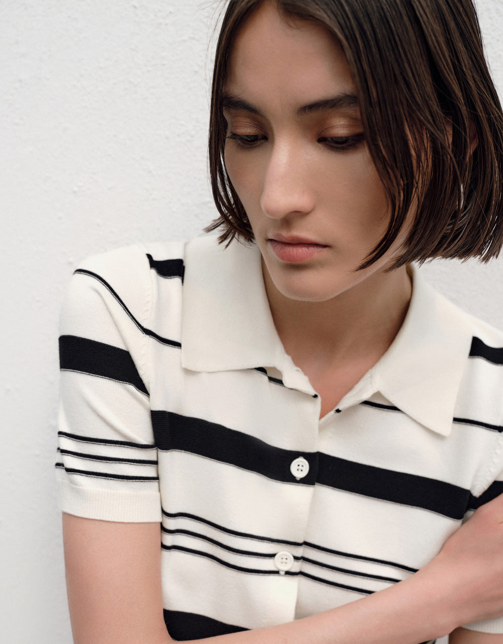 Striped Knitted Polo T-Shirt