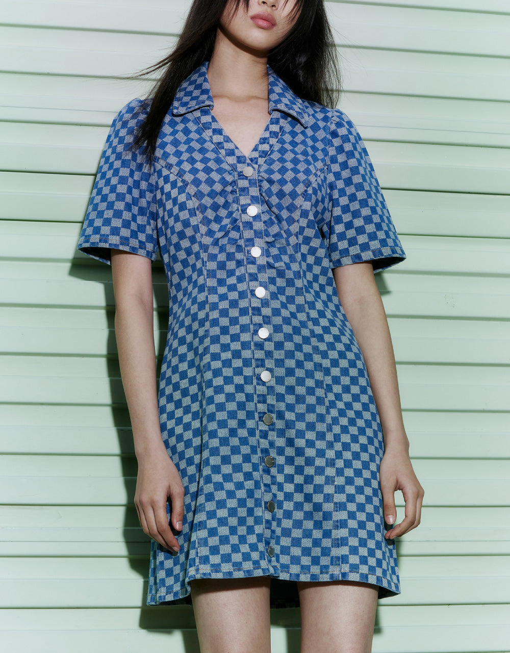Checkered Denim Dress