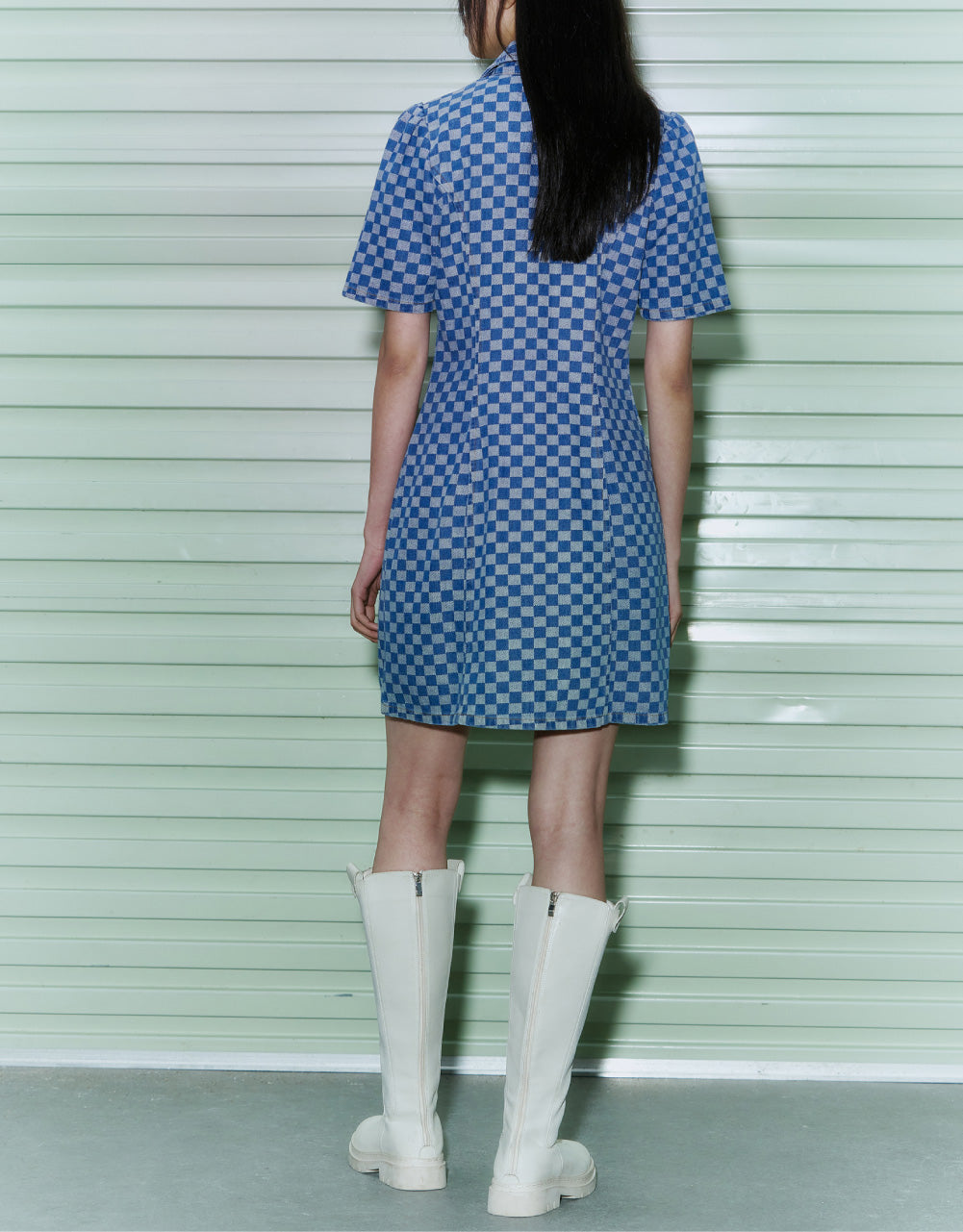 Checkered Denim Dress