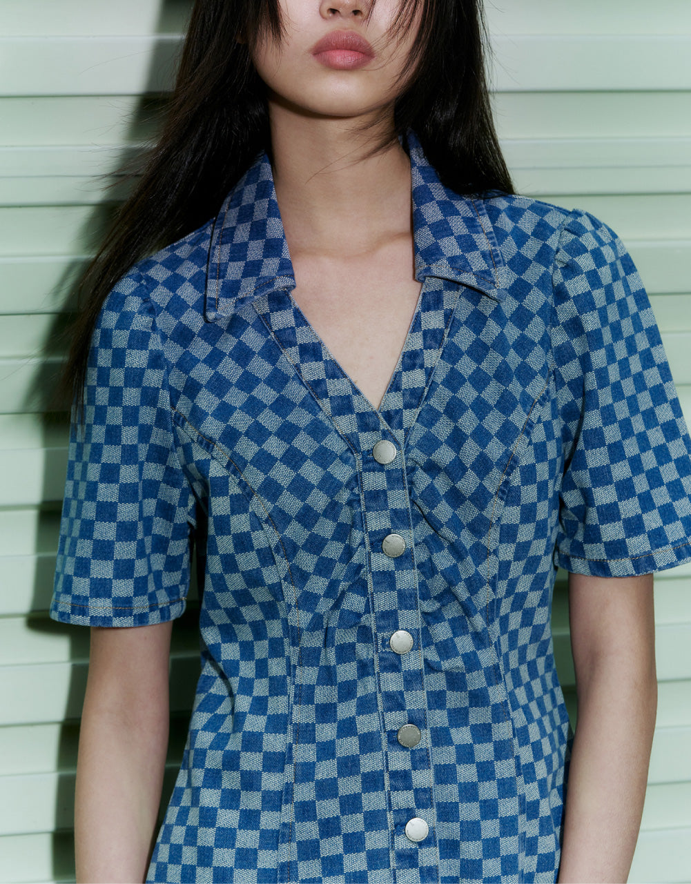 Checkered Denim Dress