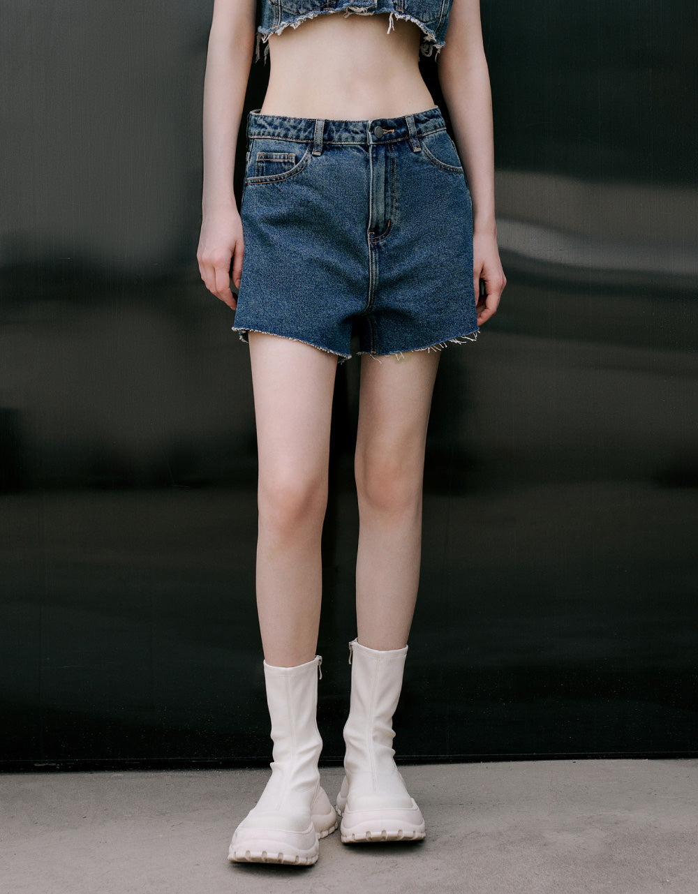 Raw Hem Mid-Waist Denim Shorts