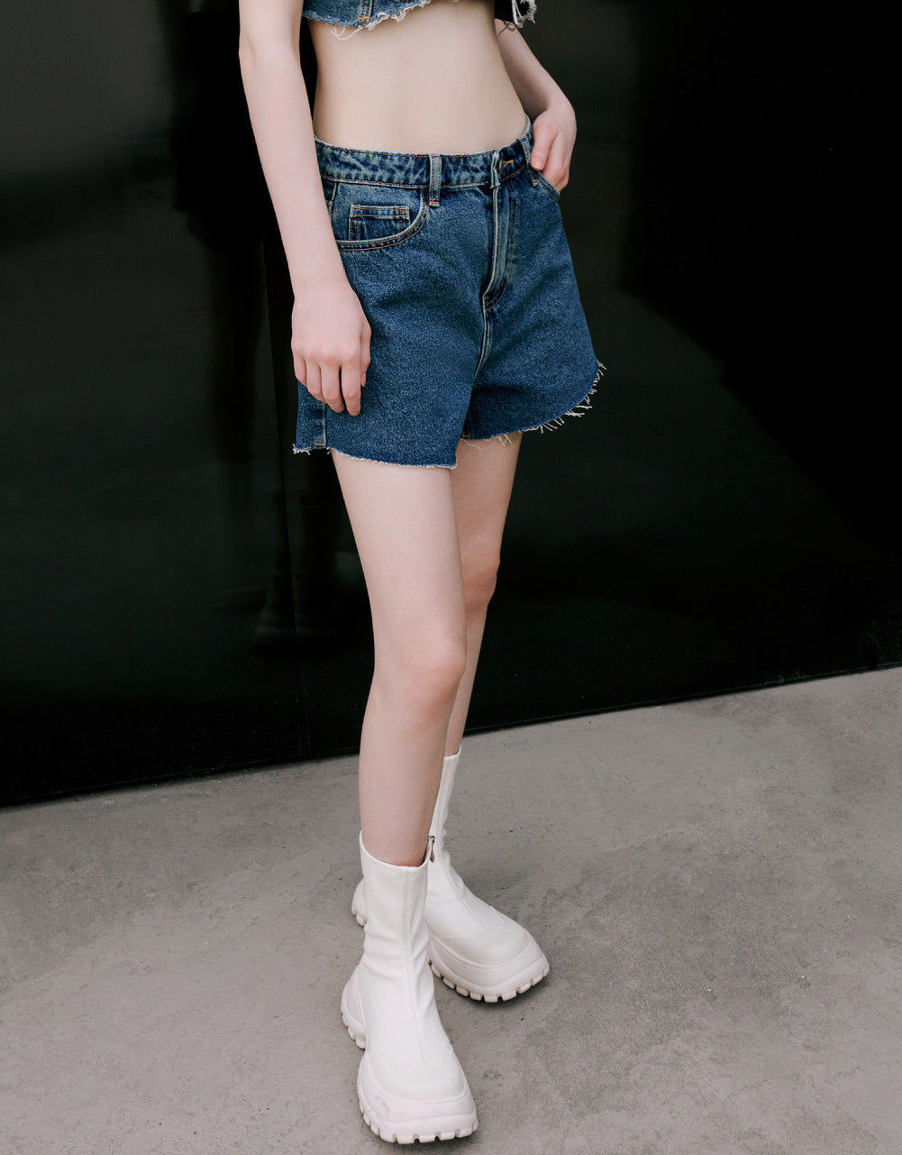 Raw Hem Mid-Waist Denim Shorts