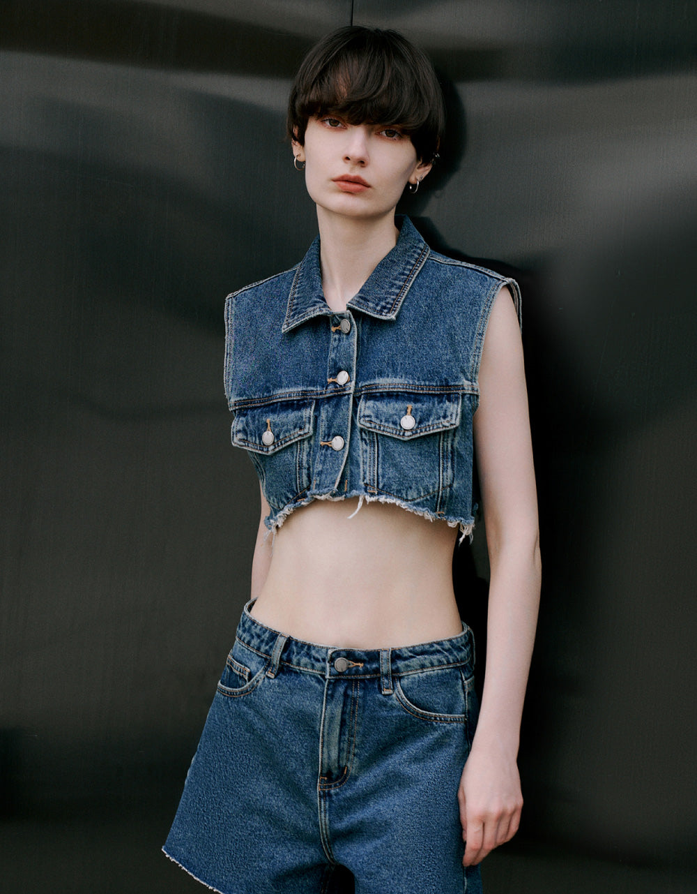 Raw Hem Sleeveless Denim Shirt