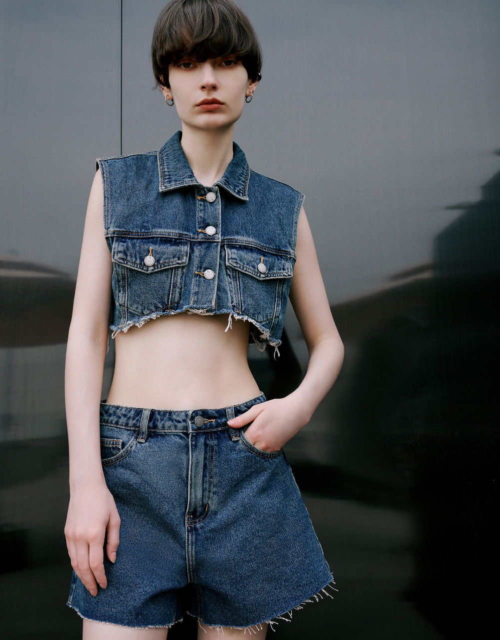 Raw Hem Sleeveless Denim Shirt