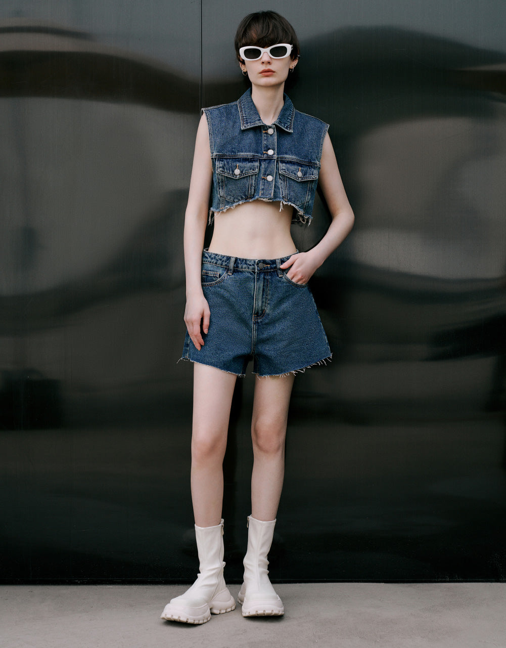 Raw Hem Sleeveless Denim Shirt