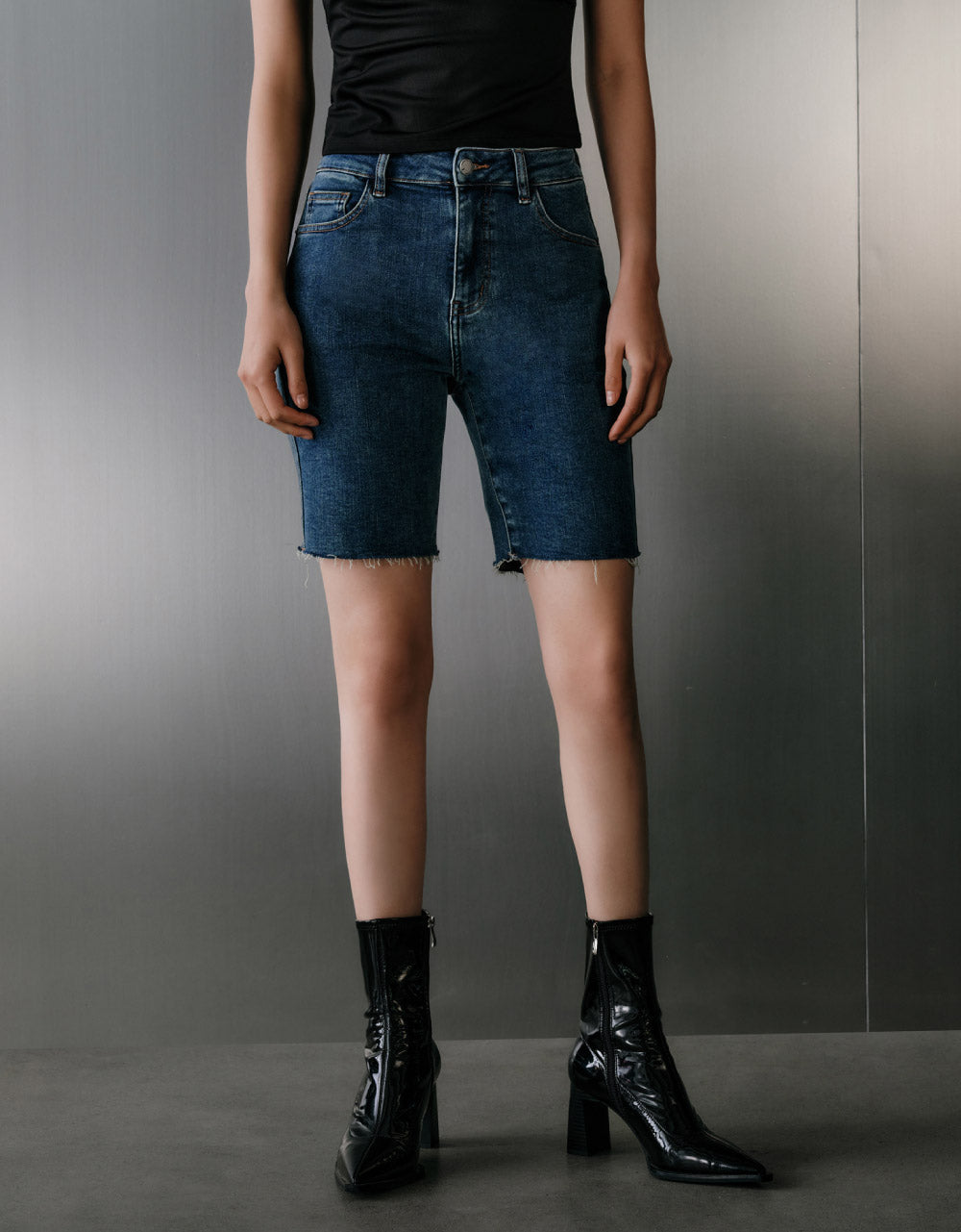 Mid-Waist Denim Shorts