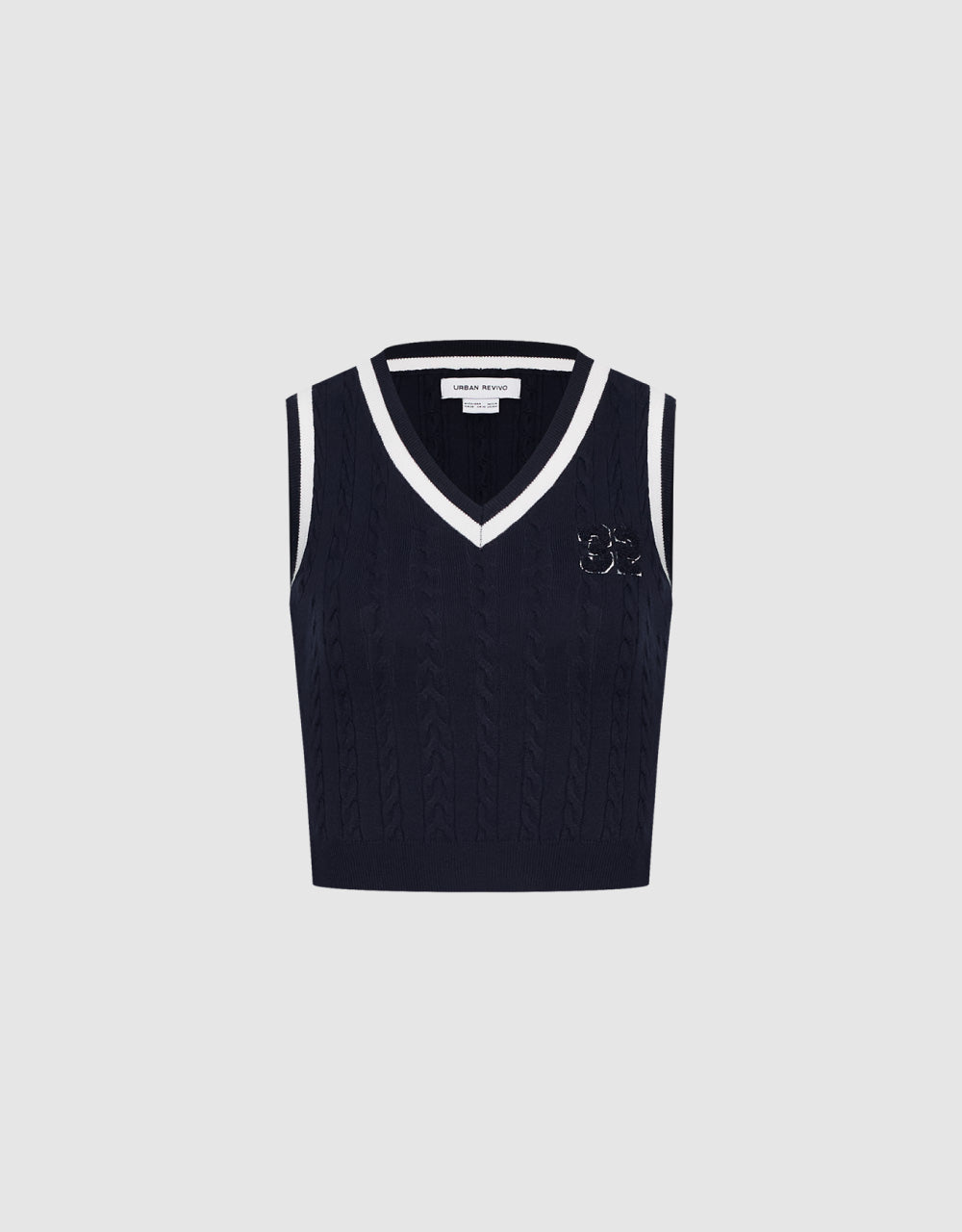 Number Embroidery Cable Knit Vest