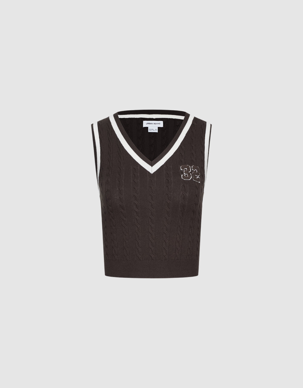 Number Embroidery Cable Knit Vest