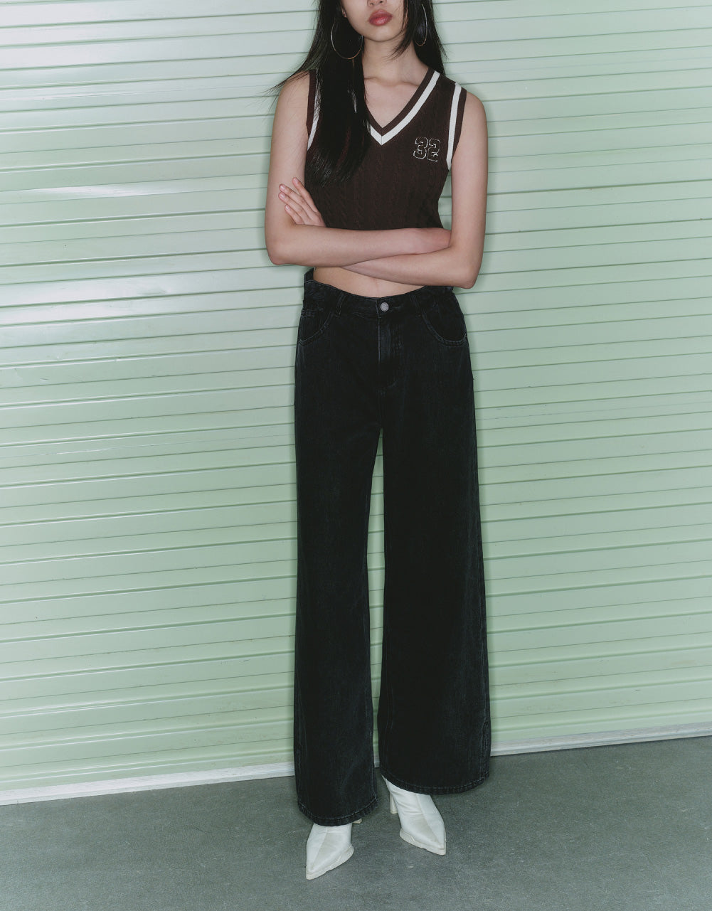 Number Embroidery Cable Knit Vest