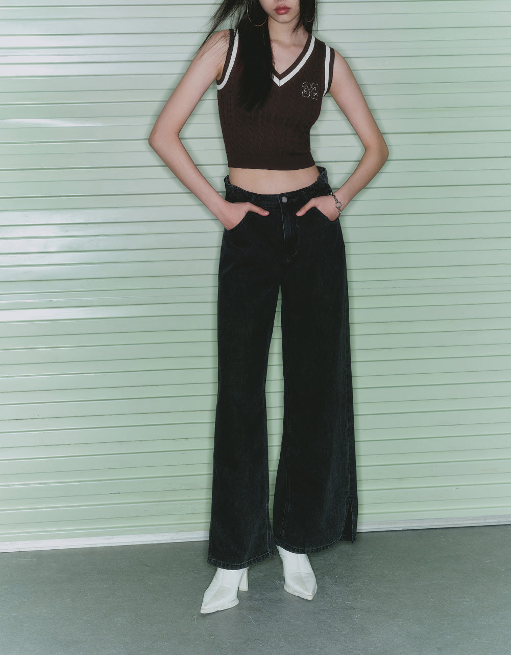 Number Embroidery Cable Knit Vest